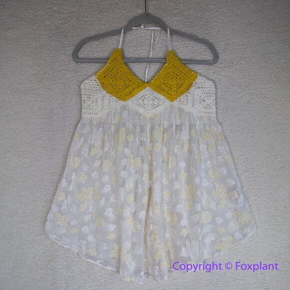 New! Free People Women's Crochet‎ Halter Yellow Bell Tunic Ivory Combo, size L - Picture 2 of 11